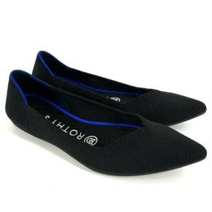 Rothy's The Point Solid Black w/ Blue Halo Loafer Slip On Flats Shoes Size 7
